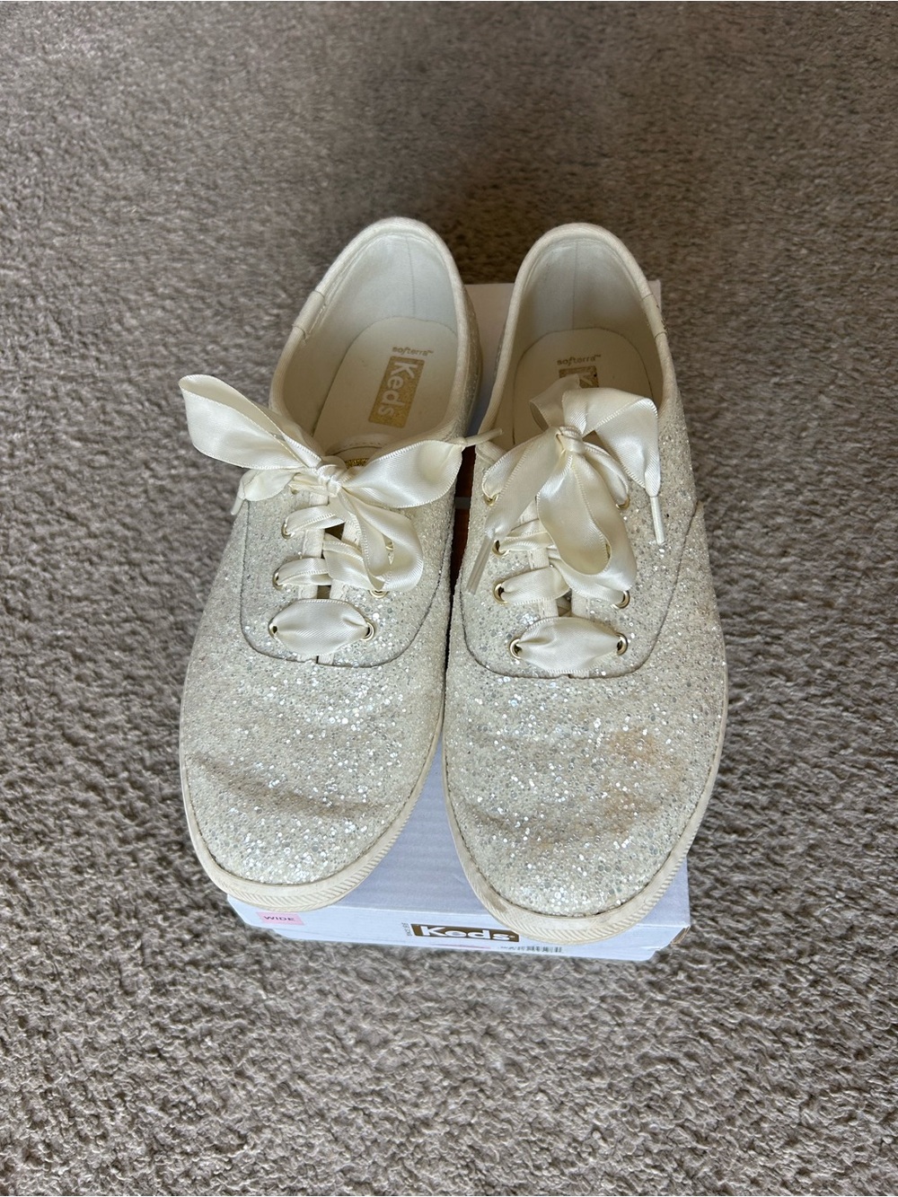 Keds Glitter Satin Lace-Up Sneakers in Ivory
